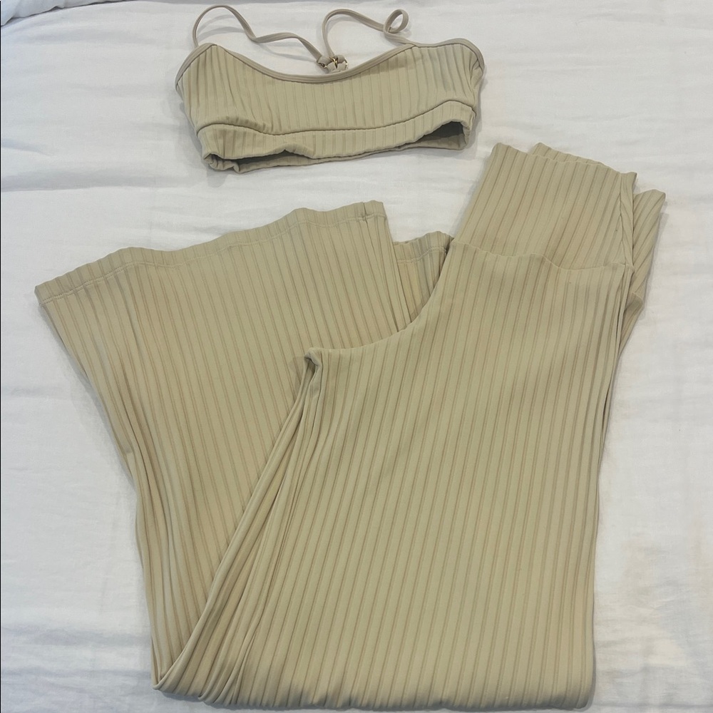 Montce Tan Ribbed Pants & Top Set